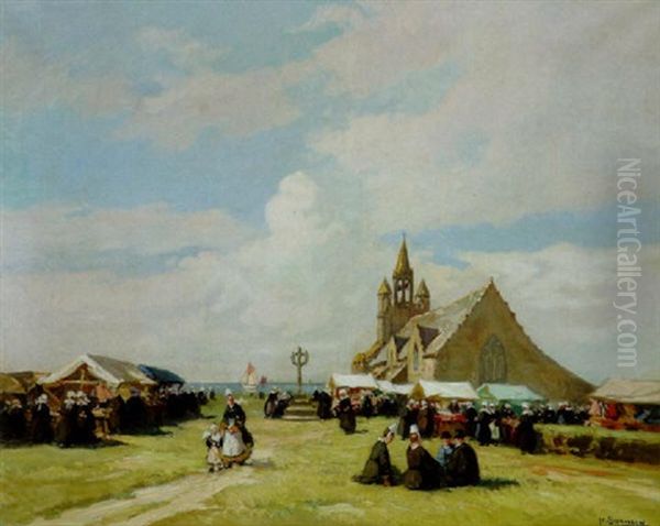 La Kermesse En Bretagne Oil Painting by Henri Alphonse Barnoin