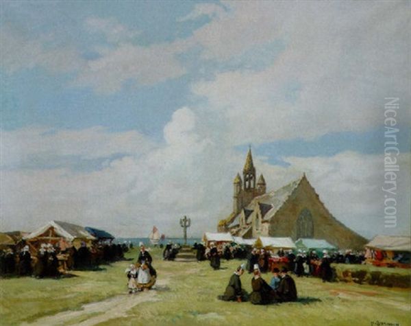 La Kermesse En Bretagne Oil Painting by Henri Alphonse Barnoin