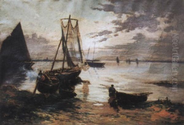 Retour De Peche, La Cotriade Oil Painting by Henri Alphonse Barnoin