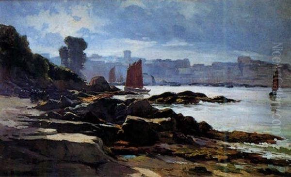 Le Port De Concarneau, Barques Sous Voiles Oil Painting by Henri Alphonse Barnoin