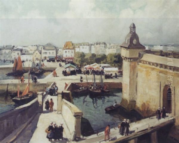 Jour De Marche A Concarneau Dans Les Bassins by Henri Alphonse Barnoin