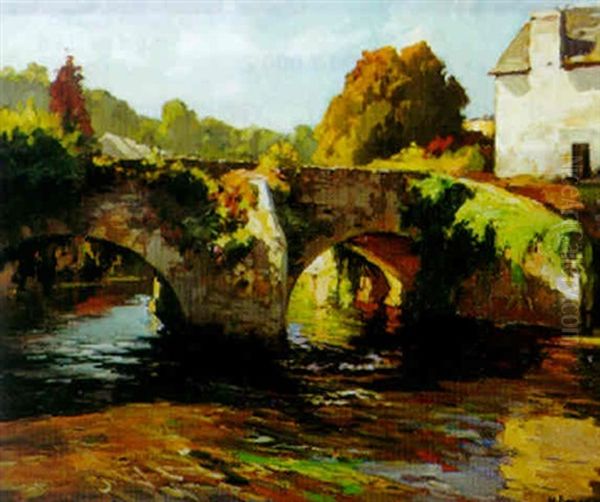 Le Pont De Quimperle Oil Painting by Henri Alphonse Barnoin