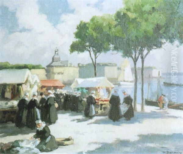 Marche Pres De Concarneau Oil Painting by Henri Alphonse Barnoin