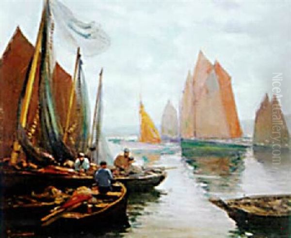 Le Sechage Des Filets Oil Painting by Henri Alphonse Barnoin