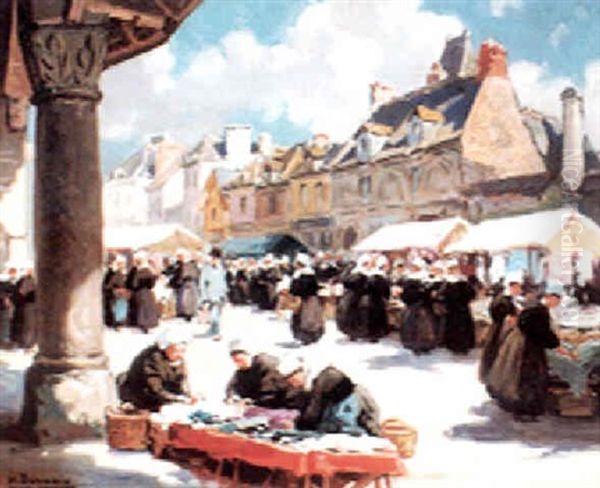 Jour De Marche En Bretagne Oil Painting by Henri Alphonse Barnoin