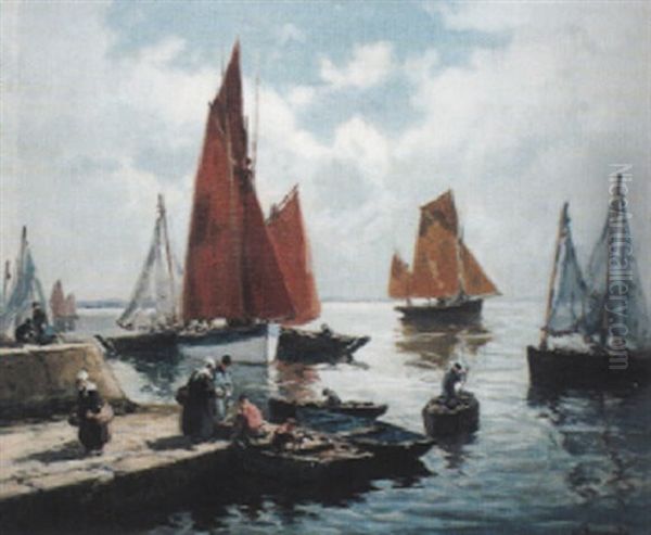 Retour De Peche - Thoniers Et Chaloupes Sardinieres Sous Voiles Oil Painting by Henri Alphonse Barnoin