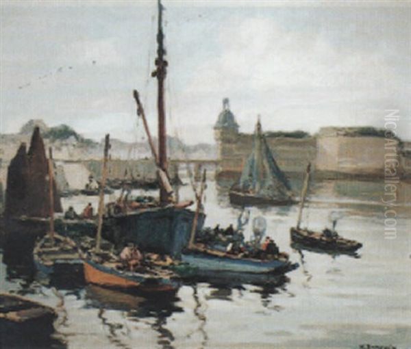 Retour De Peche Sous La Ville Close by Henri Alphonse Barnoin