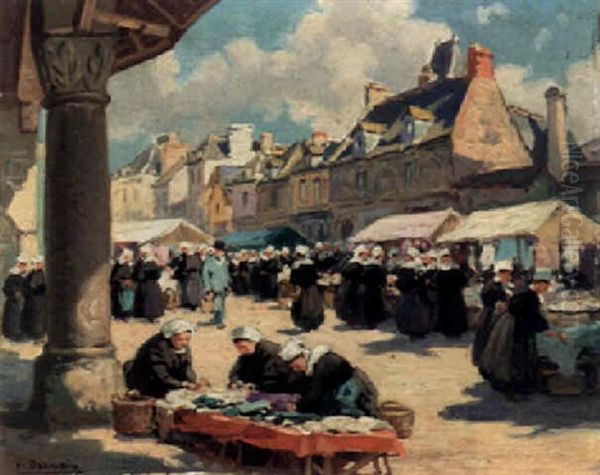 Market Place Oil Painting by Henri Alphonse Barnoin