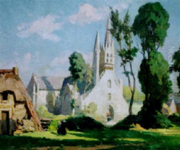 Jeunes Bretonnes Devant La Chapelle Oil Painting by Henri Alphonse Barnoin