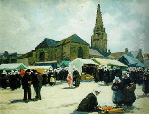 Jour De Marche En Bretagne Oil Painting by Henri Alphonse Barnoin