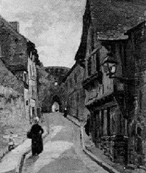 Village Street Scene Oil Painting by Henri Alphonse Barnoin