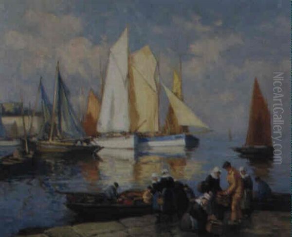 Retour Des Pecheurs Oil Painting by Henri Alphonse Barnoin