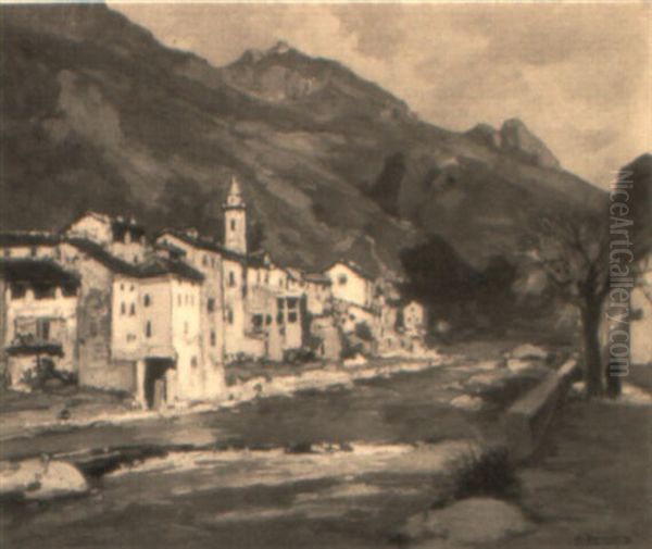 Village Au Torrent Oil Painting by Henri Alphonse Barnoin