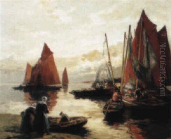 Concarneau - Retour De Peche Et Cotriade Oil Painting by Henri Alphonse Barnoin