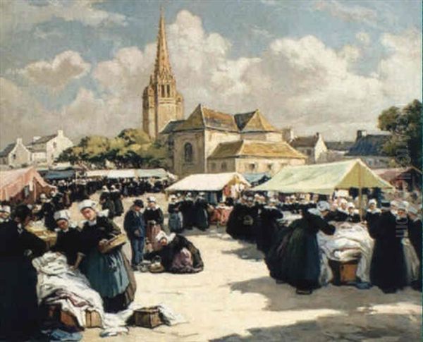 Marche  A Bannalec Oil Painting by Henri Alphonse Barnoin