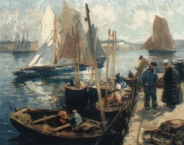 Concarneau Sous La Ville Close Oil Painting by Henri Alphonse Barnoin