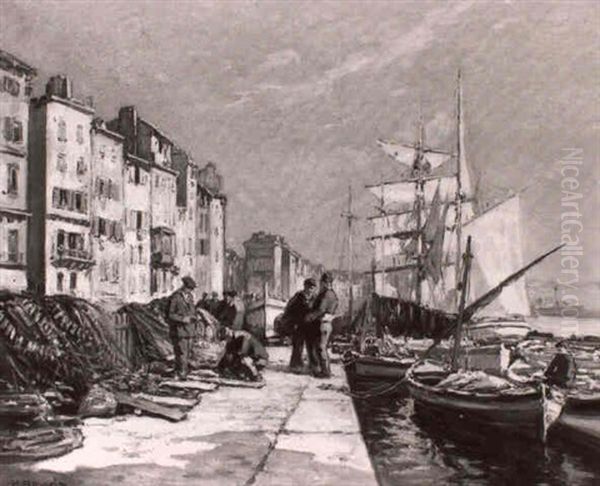 Quai Du Port (vieux Filets) Oil Painting by Henri Alphonse Barnoin