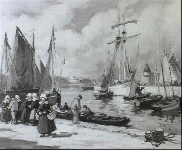 Port De Concarneau Oil Painting by Henri Alphonse Barnoin