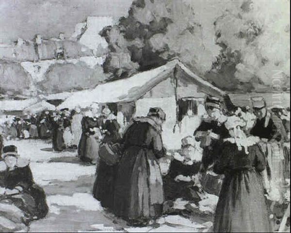 Market De Concarneau Oil Painting by Henri Alphonse Barnoin