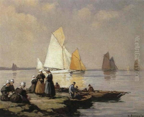 Concarneau, Voiliers En Mer Oil Painting by Henri Alphonse Barnoin