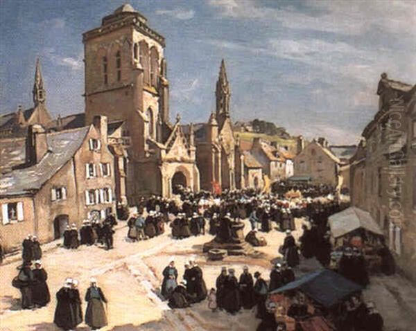 Pardon De Locronan Oil Painting by Henri Alphonse Barnoin