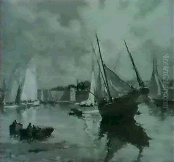 Maree Basse, Concarneau Oil Painting by Henri Alphonse Barnoin