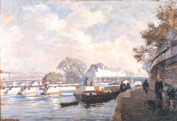 La Seine A Paris Oil Painting by Henri Alphonse Barnoin