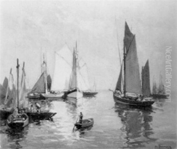 Bateaux De Peche A Concarneau Oil Painting by Henri Alphonse Barnoin