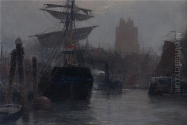 Harbor Scene Oil Painting by James Macdonald Barnsley