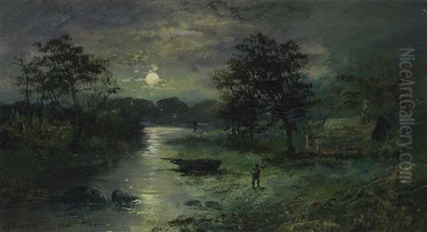 Moonlit Landscape Oil Painting by James Macdonald Barnsley