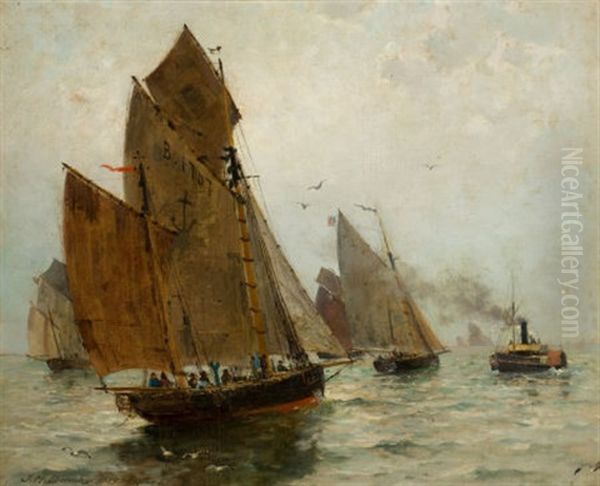 Boston Harbor Oil Painting by James Macdonald Barnsley