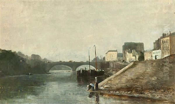 On The Seine, Paris Oil Painting by James Macdonald Barnsley