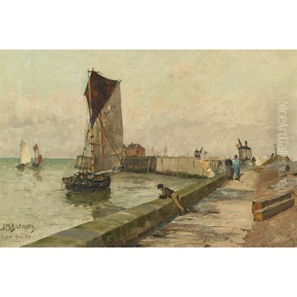 La Jetee Du Pollet - Dieppe (study) Oil Painting by James Macdonald Barnsley