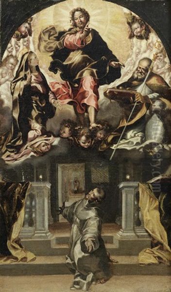 Christ Forgiving Saint Francis Of Assisi, Within A Painted Arch Oil Painting by Federico Barocci