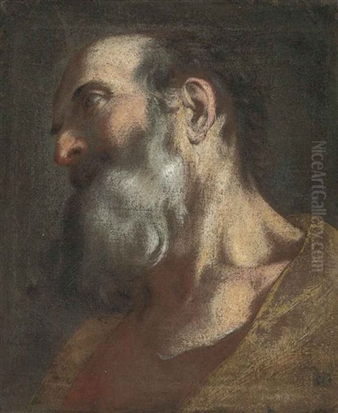 Head Of A Bearded Man In A Brown Coat (study) Oil Painting by Federico Barocci