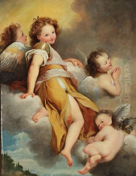 Angel And Cherubs Attending, A Landscape Below by Federico Barocci