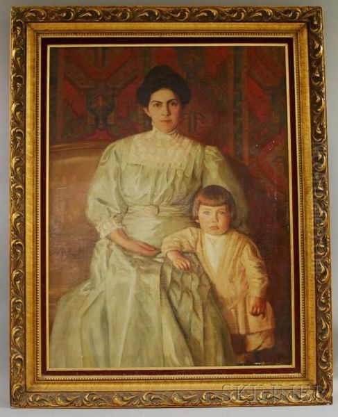 Mother And Young Child Oil Painting by Oscar F. Adler