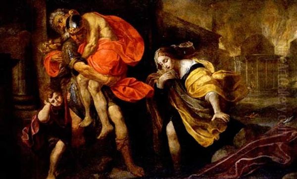 La Fuga De Eneas De Troya Oil Painting by Federico Barocci