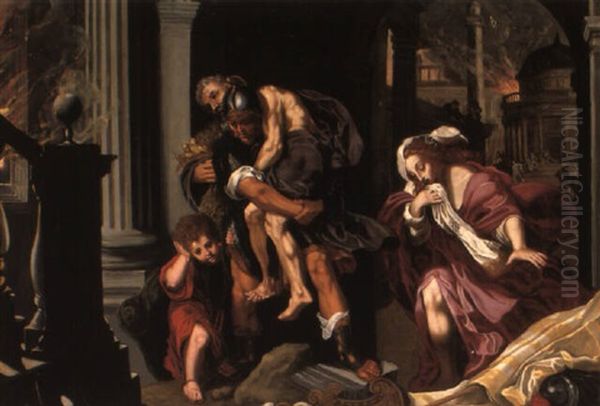 Aeneas Carrying His Father From Burning Troy Oil Painting by Federico Barocci