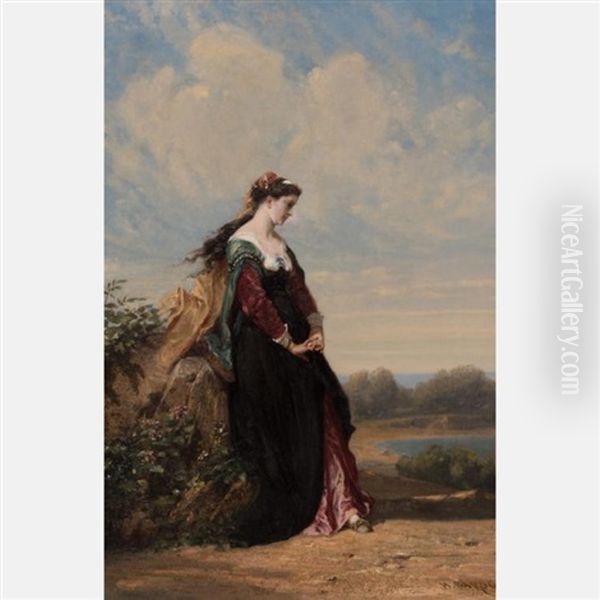 Lady In A Landscape Oil Painting by Henri Charles Antoine Baron