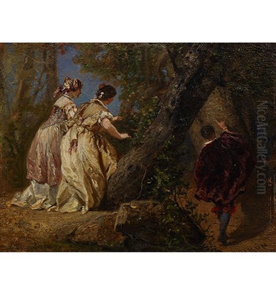 Parklandschaft Mit Vornehmer Gesellschaft Oil Painting by Henri Charles Antoine Baron