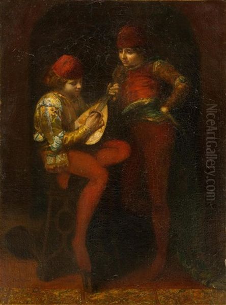 Mandolin Player Oil Painting by Henri Charles Antoine Baron