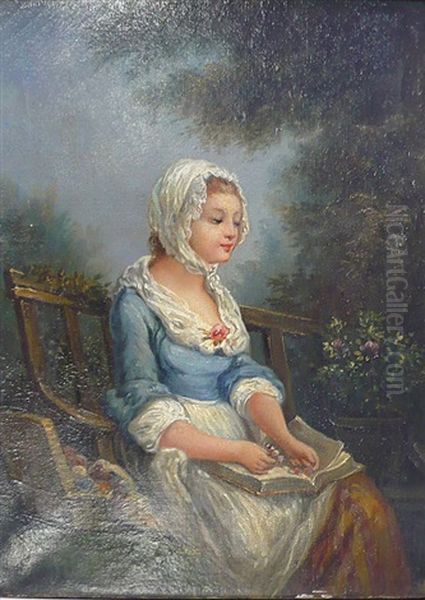 Jeune Elegante A La Lecture Oil Painting by Henri Charles Antoine Baron