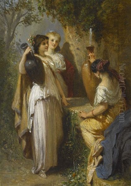 Antike Brunnenszene Mit Frauen Und Amphoren Oil Painting by Henri Charles Antoine Baron