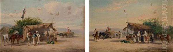 Camps De Cosaques (pair) Oil Painting by Henri Charles Antoine Baron