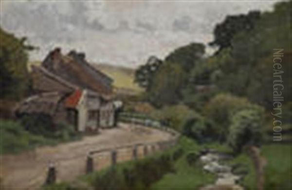 Paysage Accidente Avec Maison Au Virage Oil Painting by Theodore Baron