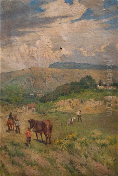 Escena Con Campesinos Oil Painting by Carlo Adolfo Barone