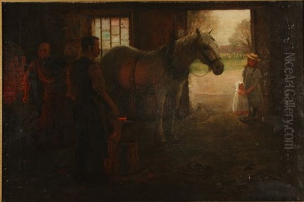 The Blacksmiths Forge Oil Painting by William Barr