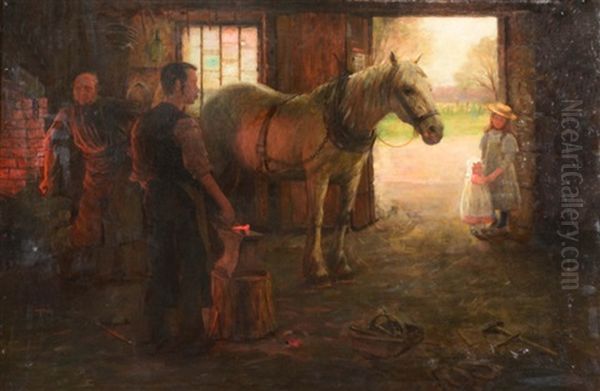 The Blacksmith's Forge Oil Painting by William Barr