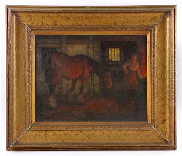 Horse And Blacksmith Oil Painting by William Barr